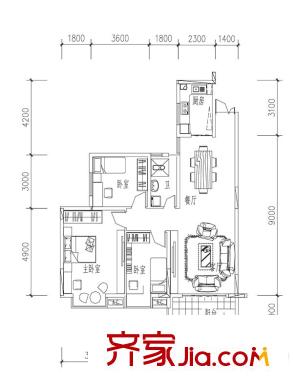 青果二期壹品峰景7號樓B戶型111.75平方米 3室2廳1衛(wèi)1廚
