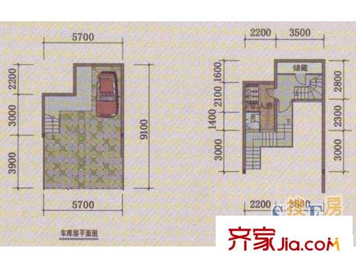中天花園戶型圖聯(lián)排別墅T3戶型車庫+夾層 5室2廳4衛(wèi)1廚