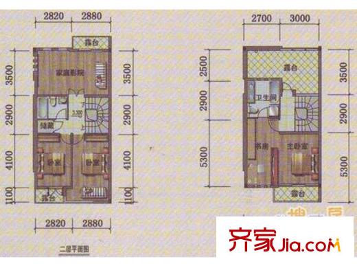 中天花園戶型圖聯(lián)排別墅T3戶型二、三層 5室2廳4衛(wèi)1廚