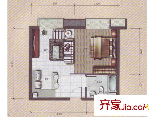 中天花園 1室 戶型圖
