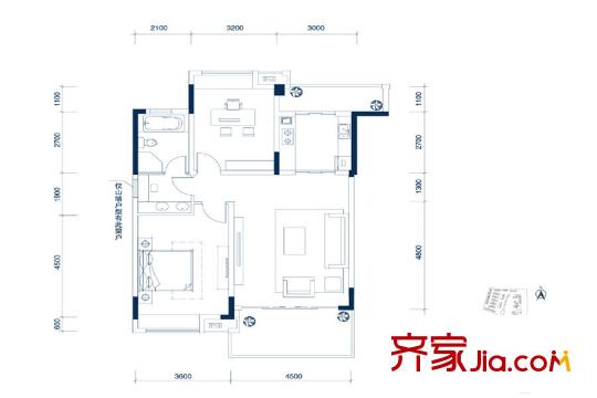 中鐵閱山湖26棟洋房1、2號戶型2室2廳1衛(wèi)100平 2室2廳1衛(wèi)1廚