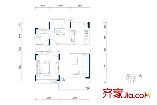 中鐵閱山湖27-28棟洋房1、2號(hào)戶型2室2廳1衛(wèi)100平 2室2廳1衛(wèi)1廚
