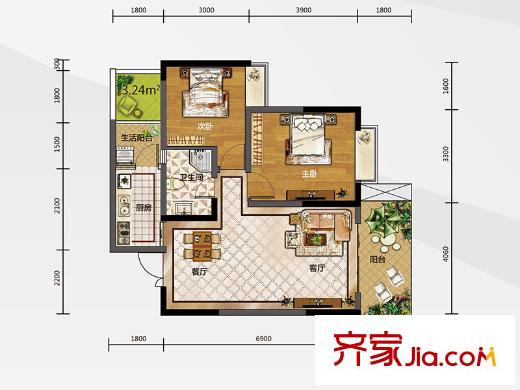 白金壹號(hào)12號(hào)樓5號(hào)房 3室2廳2衛(wèi)1廚