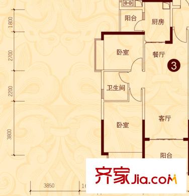 貴陽恒大城2、5、8號樓2-32層3號戶型 2室2廳1衛(wèi)1廚