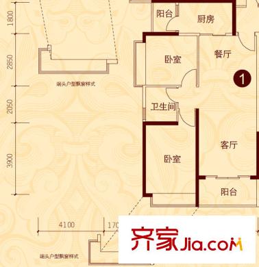 貴陽恒大城14、15號樓2-32層1號戶型 2室2廳1衛(wèi)1廚