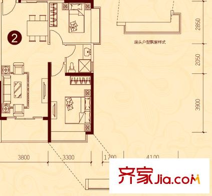 貴陽恒大城1、3、4、6、7、9號樓2-32層2號戶型 2室2廳1衛(wèi)1廚