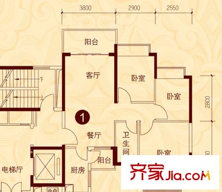 貴陽恒大城2、5、8號樓2-32層1號戶型 3室2廳1衛(wèi)1廚
