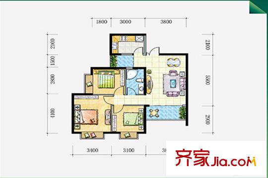 大地碧海龍庭項目92.33平戶型圖 3室2廳1衛(wèi)1廚