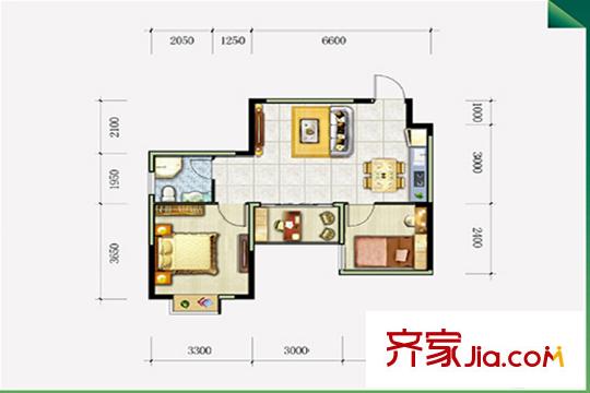 大地碧海龍庭項(xiàng)目60.5平戶型圖 3室2廳1衛(wèi)1廚