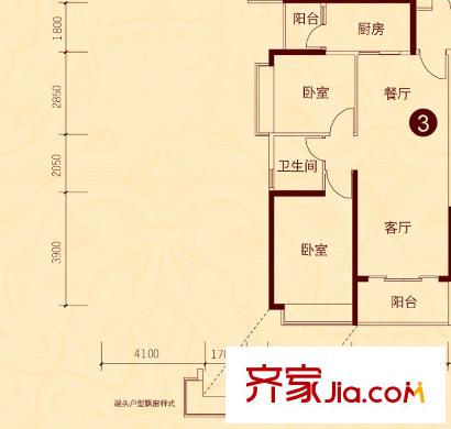 貴陽恒大城1、3、4、6、7、9號樓2-32層3號戶型 2室2廳1衛(wèi)1廚