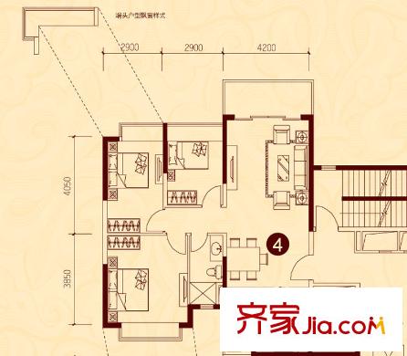 貴陽恒大城1、3、4、6、7、9號樓2-32層4號戶型 3室2廳1衛(wèi)1廚