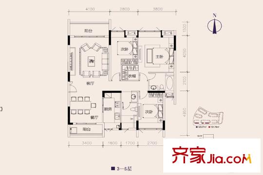 新世界?嘉院B棟B4花園平墅3房2廳2衛(wèi)約123.03平方米 3室2廳2衛(wèi)1廚