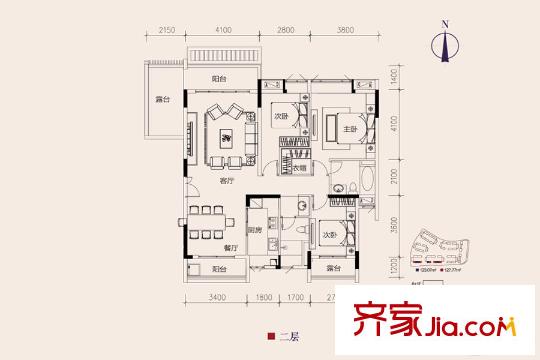 新世界?嘉院B棟B2花園平墅3房2廳2衛(wèi)130.89平方米 3室2廳2衛(wèi)1廚
