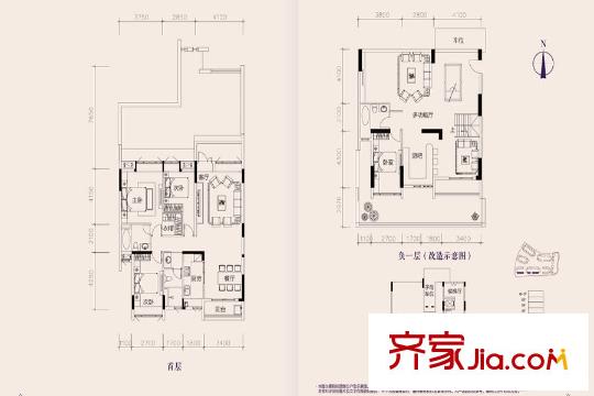 新世界?嘉院A棟A1雙庭院墅4房4廳3衛(wèi)約122.49平方米  4室4廳3衛(wèi)1廚