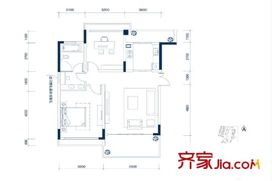 中鐵閱山湖26棟洋房1、2號戶型2室2廳1衛(wèi)100平 2室2廳1衛(wèi)1廚