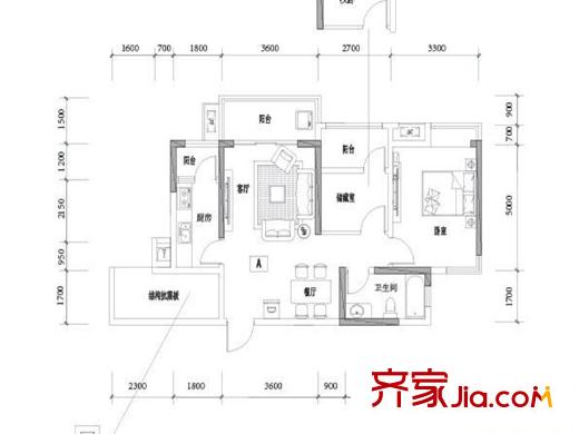 保利林語1期A戶型兩室兩廳一衛(wèi)80平方米 2室2廳1衛(wèi)1廚