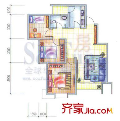 城市魔方5號樓D戶型 3室2廳1衛(wèi)1廚