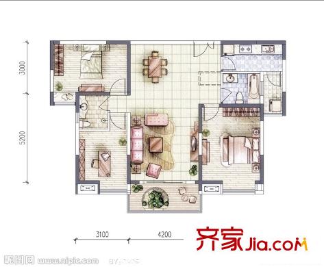世紀(jì)金源商務(wù)中心戶型圖333室 3室1廳1衛(wèi)1廚