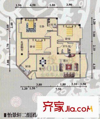 香格里拉戶(hù)型圖3室1廳2衛(wèi)1廚