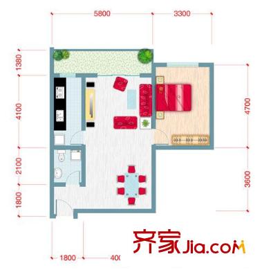 山語馨苑戶型圖山景苑Aa棟a3戶型 1室2廳1衛(wèi)1廚
