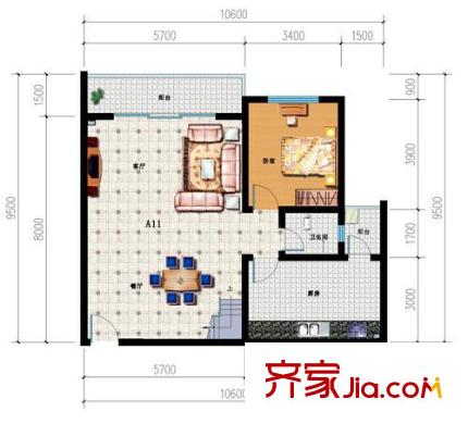 山語馨苑戶型圖A11戶型首層 4室3廳2衛(wèi)1廚