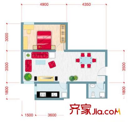 山語馨苑戶型圖山景苑Aa棟a5戶型 1室2廳1衛(wèi)1廚