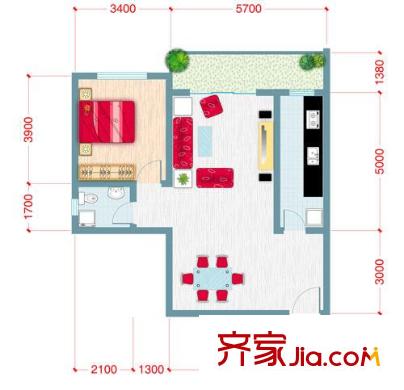 山語馨苑戶型圖山景苑Aa棟a4戶型 1室2廳1衛(wèi)1廚