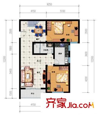 山語(yǔ)馨苑戶型圖A12戶型首層 5室3廳2衛(wèi)1廚