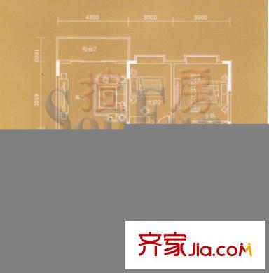 美成名園戶型圖B 4室2廳2衛(wèi)1廚