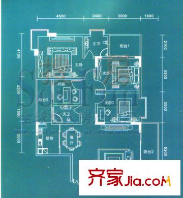 美成名園戶型圖A 4室2廳2衛(wèi)1廚