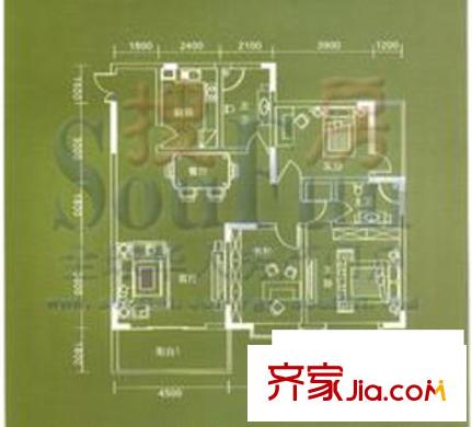 美成名園戶型圖3室2廳2衛(wèi)1廚