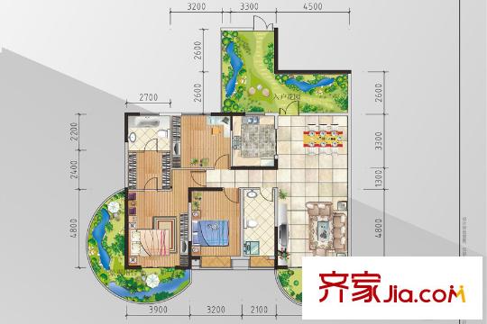 金熙府一單元一號戶型圖 3室2廳2衛(wèi)1廚