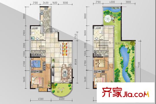 金熙府二單元一號復式平面圖 4室2廳2衛(wèi)1廚