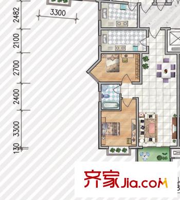金獅小區(qū)順海組團(tuán)戶型圖項目17、29、30號樓D2b戶型 2室2廳1衛(wèi)1廚