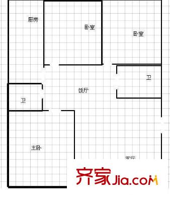 輝煌小區(qū)戶型圖5 3室2廳2衛(wèi)1廚