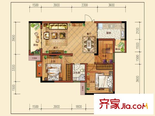 華屹御景苑戶型圖3棟G戶型 3室2廳1衛(wèi)1廚