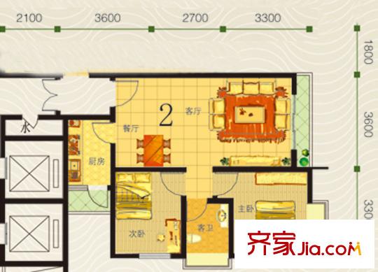 理想城A1-A4棟標(biāo)準(zhǔn)層2號(hào)戶型 2室2廳1衛(wèi)1廚