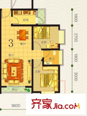理想城A1-A4棟標(biāo)準(zhǔn)層3號(hào)戶型 2室2廳1衛(wèi)1廚