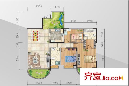 金熙府一單元四號戶型圖164.46平方米 3室2廳2衛(wèi)1廚
