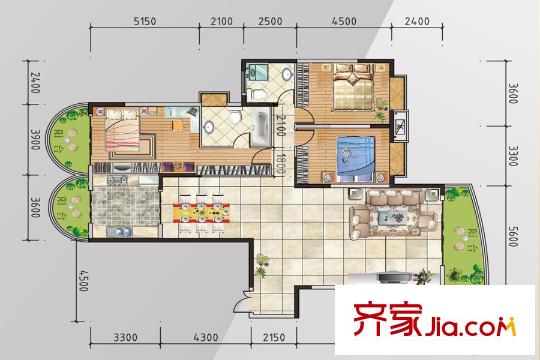 金熙府三單元一號戶型圖 3室2廳2衛(wèi)1廚