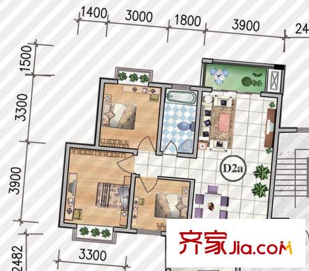 金獅小區(qū)順海組團(tuán)戶型圖項目17、29、30號樓D2a戶型 3室2廳1衛(wèi)1廚