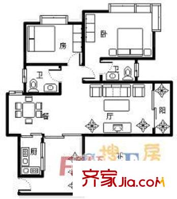 富南花園戶型圖409988114900 2室2廳2衛(wèi)1廚