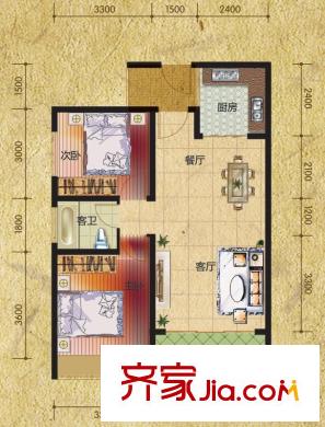 理想城D戶型 2室2廳1衛(wèi)1廚