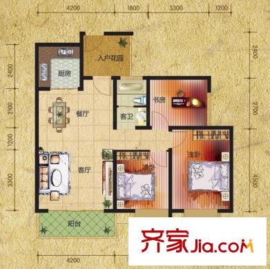 理想城B戶型 3室2廳1衛(wèi)1廚