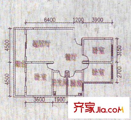 文昌星園戶型圖3-2-1戶型 3室2廳1衛(wèi)1廚
