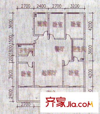 文昌星園戶型圖2-2-1戶型 4室2廳2衛(wèi)1廚