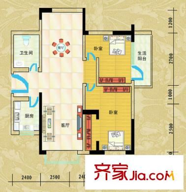 升遠大廈戶型圖1號樓E戶型 2室2廳1衛(wèi)1廚