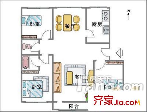 市政府宿舍戶型圖600x600 3室2廳1衛(wèi)1廚