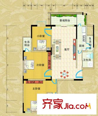 升遠大廈戶型圖1號樓A戶型 3室2廳2衛(wèi)1廚