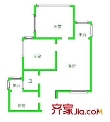 動力廠宿舍 2室 戶型圖